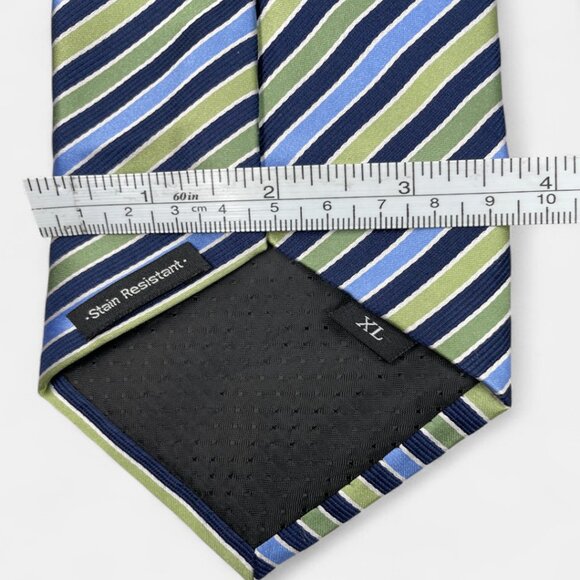 Geoffrey Beene Silk Tie Striped Geometric XL Extra Long Green Blue - Picture 5 of 6